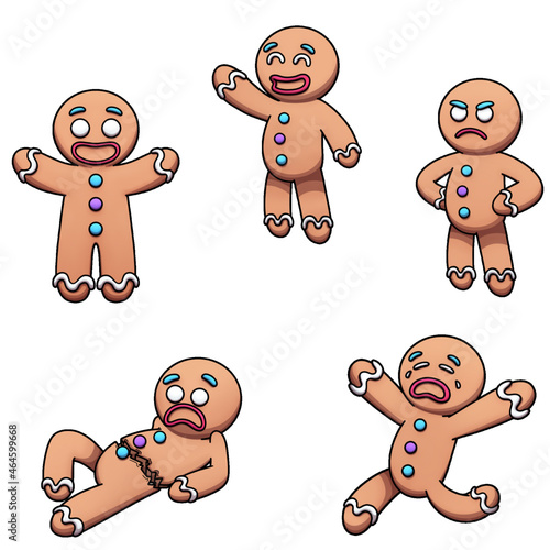 Cartoon Gingerbread Man In Different Poses photo