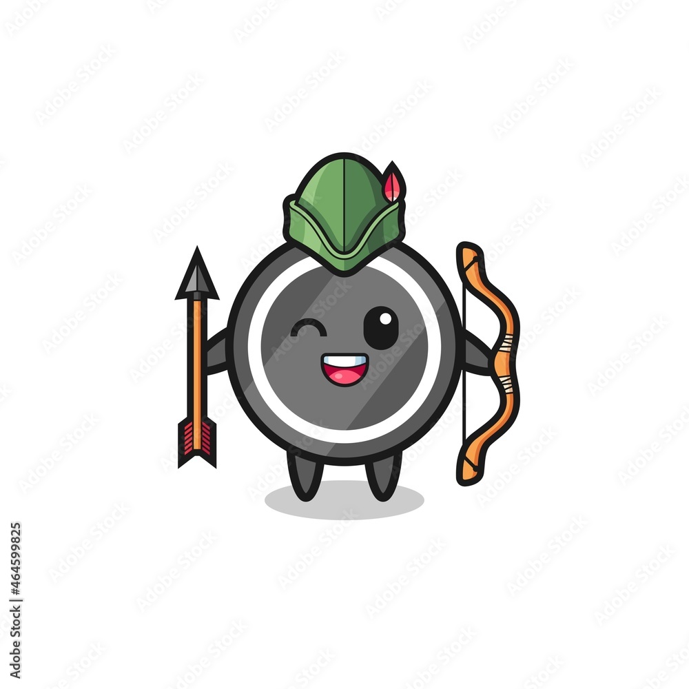 Fototapeta premium hockey puck cartoon as medieval archer mascot