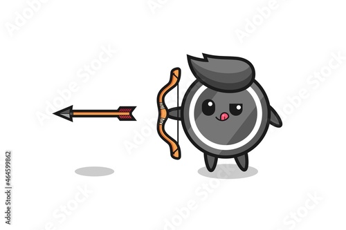 illustration of hockey puck character doing archery