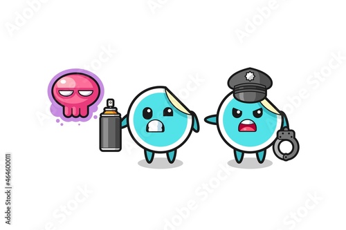 sticker cartoon doing vandalism and caught by the police
