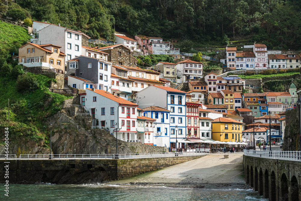 Colorful houses in Cudillero, small fishing village at the Cantabrian Sea coast in Asturias, Spain.