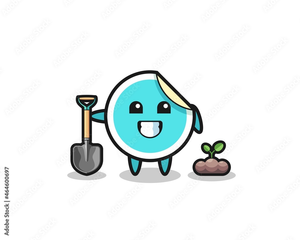 cute sticker cartoon is planting a tree seed