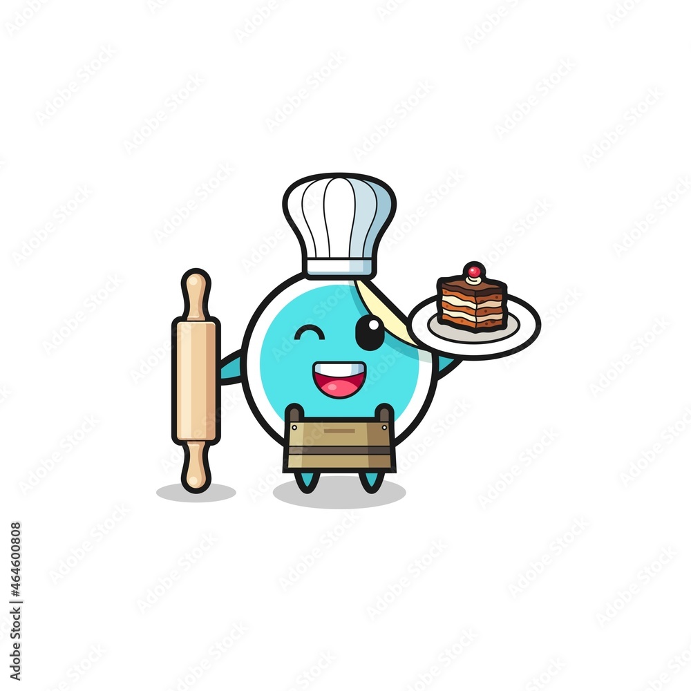sticker as pastry chef mascot hold rolling pin