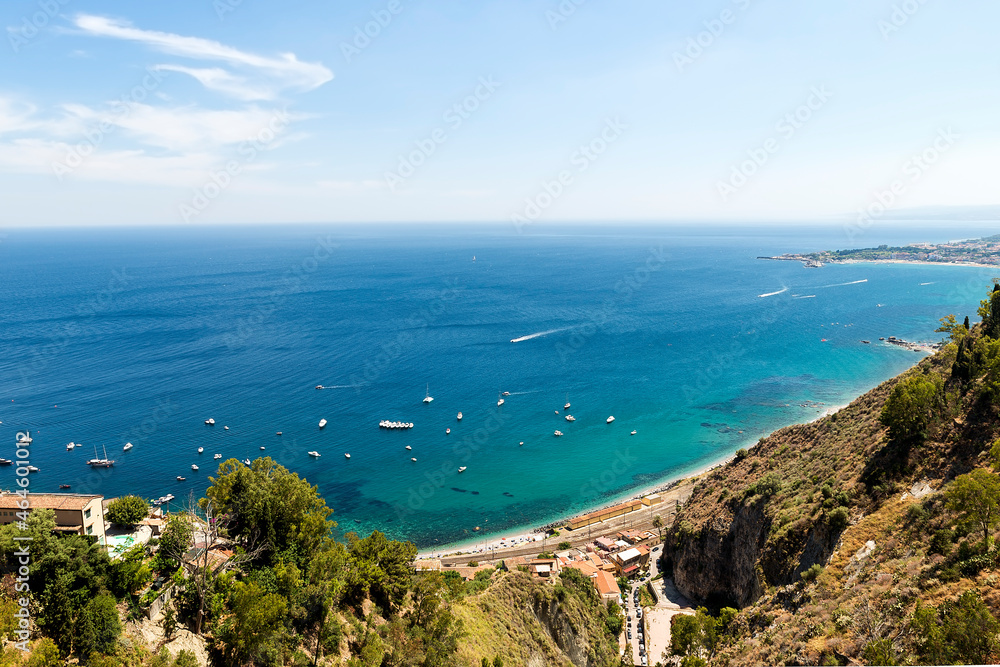 Beautiful Seascapes from above in Taormina, Province of Messina, Sicily, Italy.