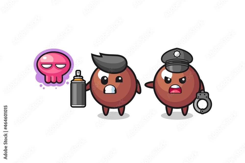 chocolate ball cartoon doing vandalism and caught by the police chocolate ball cartoon doing vandalism and caught by the police