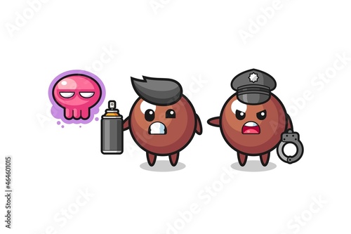 chocolate ball cartoon doing vandalism and caught by the police