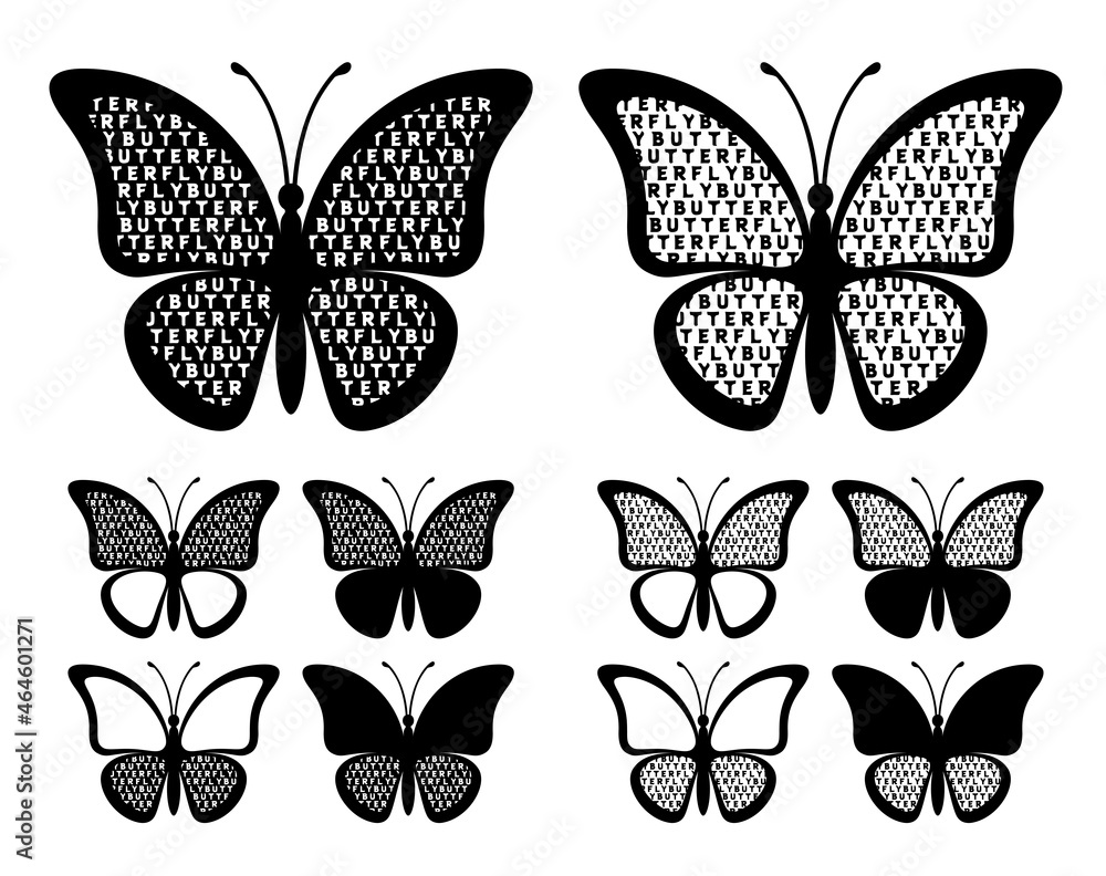 Butterfly silhouette with letter pattern Butterfly silhouette with letter pattern