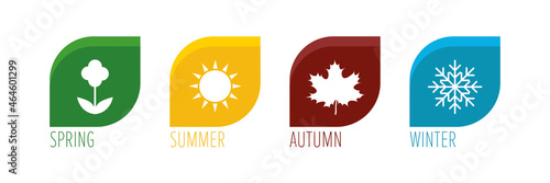 Seasons - Spring, Summer, Autumn and Winter. Vector Icons on transparent background