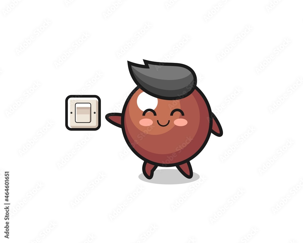 cartoon chocolate ball is turning off light cartoon chocolate ball is turning off light