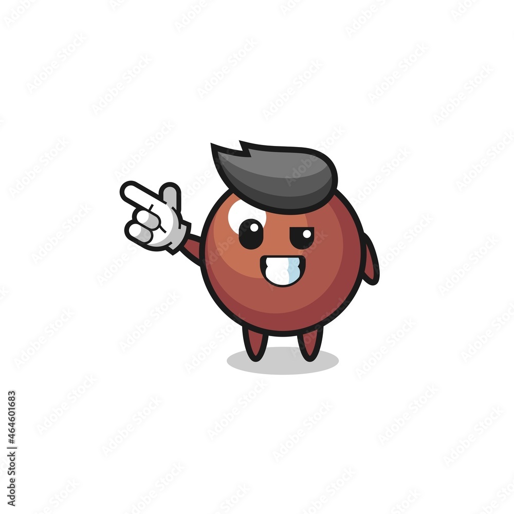 chocolate ball mascot pointing top left chocolate ball mascot pointing top left