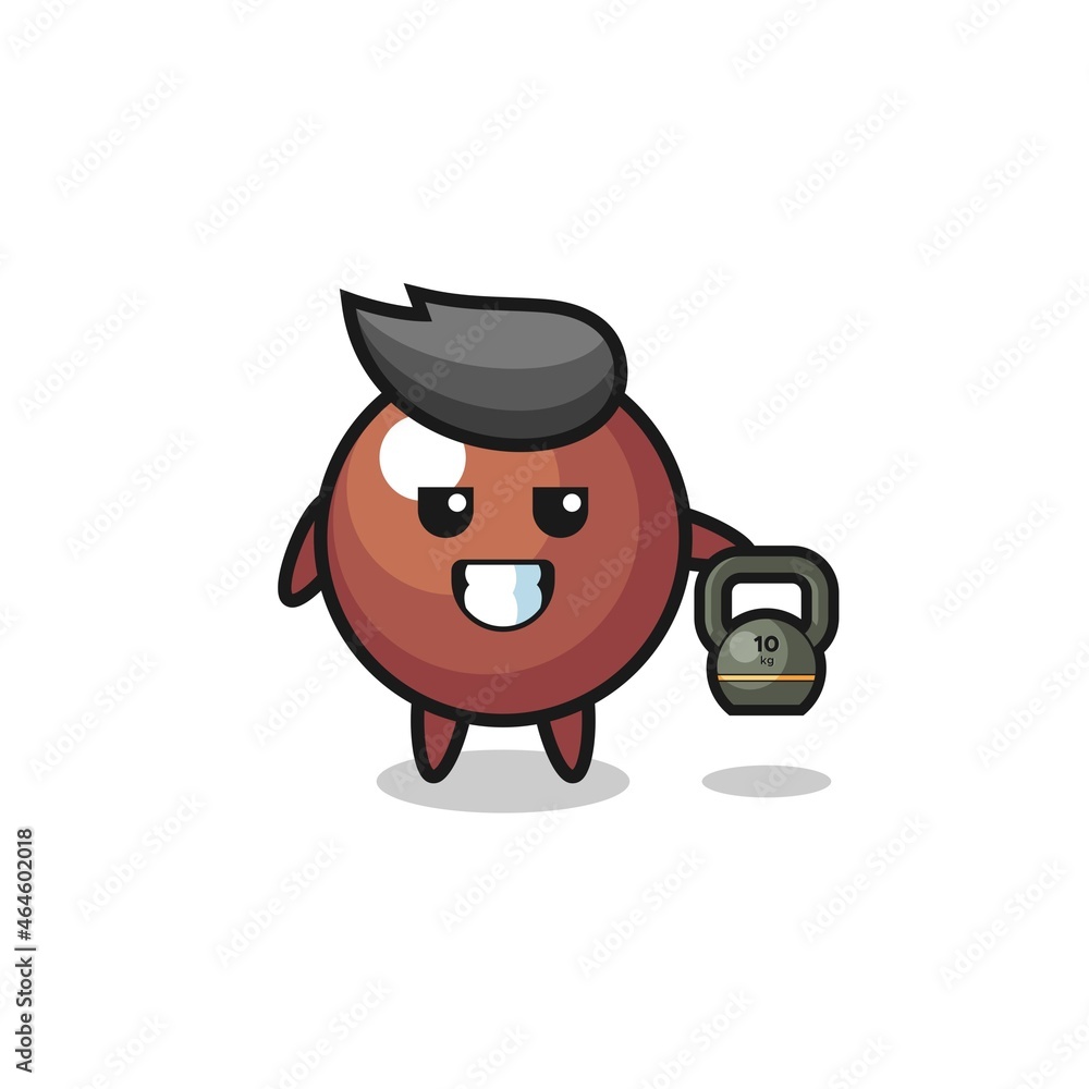 chocolate ball mascot lifting kettlebell in the gym chocolate ball mascot lifting kettlebell in the gym