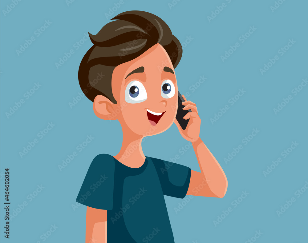 Happy Teen Boy Speaking on the Phone Vector Cartoon Happy Teen Boy Speaking on the Phone Vector Cartoon