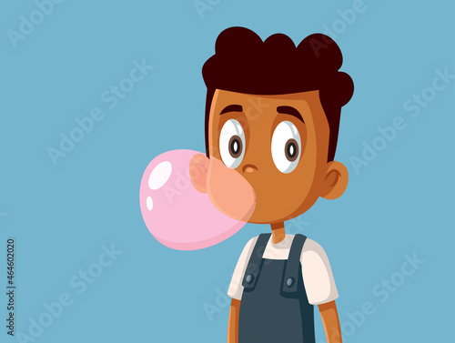 Cute Boy Chewing Gum Vector Cartoon Illustration