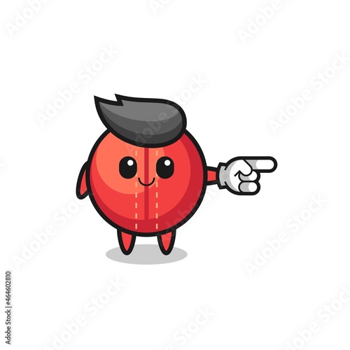 cricket ball mascot with pointing right gesture