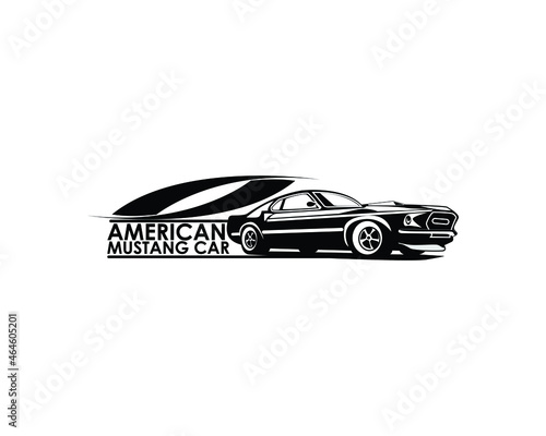vector graphic illustration of a black mustang car on a white background.