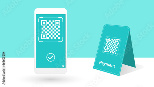 Smartphone payment QR code scanning. Cashless society concept.