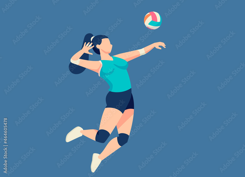 Women Volleyball Player Doing Powerful Spike Illustration Stock Vector ...