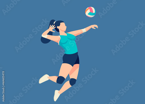 Women Volleyball Player Doing Powerful Spike Illustration © hanggoro