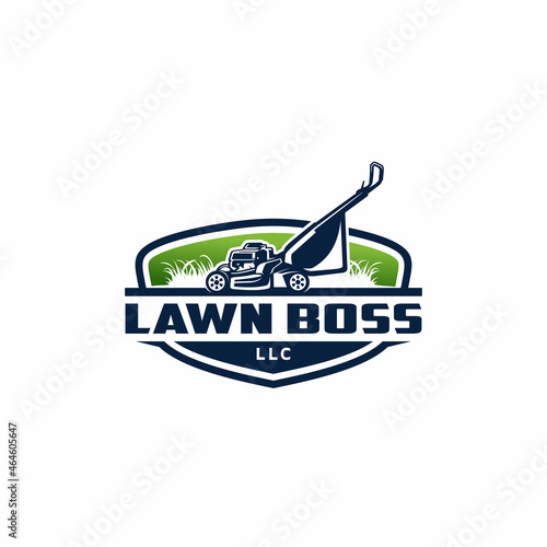 lawn care - lawn mower isolated logo vector	