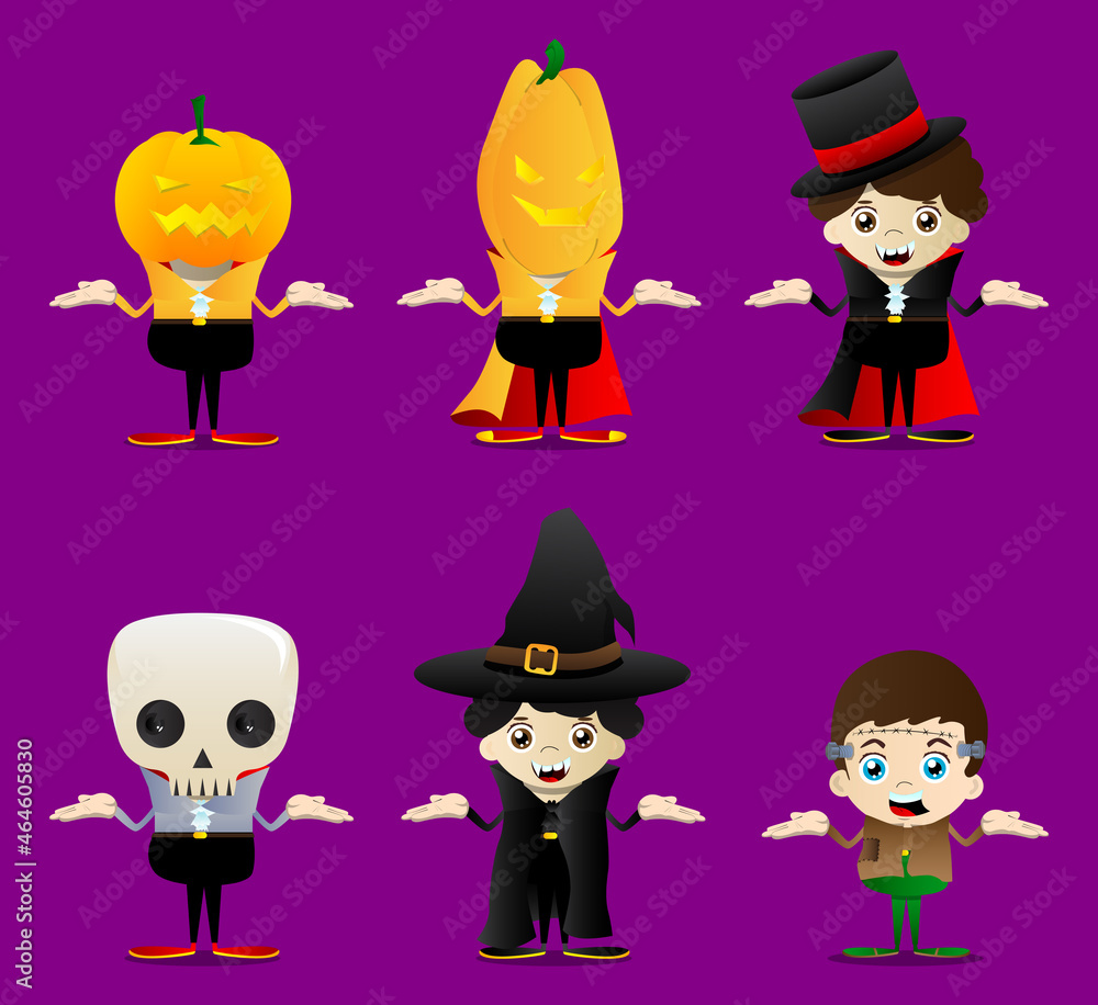 Kid dressed for Halloween shrugs shoulders expressing don't know gesture. Vector cartoon character illustration of kids ready to Trick or Treat. Kid dressed for Halloween shrugs shoulders expressing don't know gesture. Vector cartoon character illustration of kids ready to Trick or Treat.