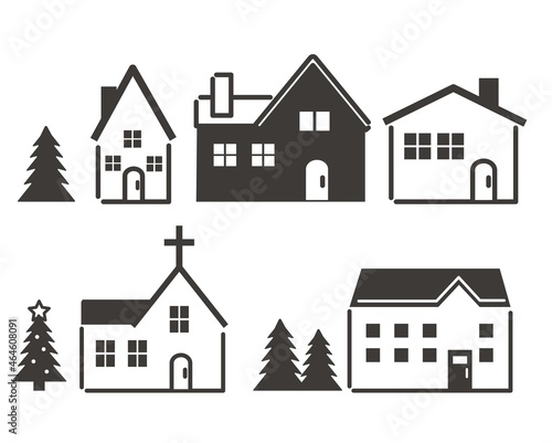 シンプルでかわいいクリスマスの街並みのベクターイラスト素材／ビル／家／シルエット