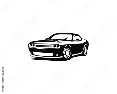 vector graphic illustration of a black muscle car on a white background.