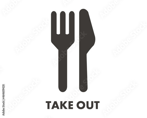 フォークとナイフのピクトグラムのベクターイラスト素材／TAKEOUT／レストラン
