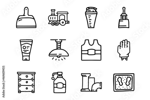 Plastic goods line vector doodle simple icon set photo