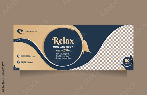 Beauty care center design social media and web banner promotion. Horizontal vector template concept of professional hair spa, yoga, meditation, cosmetic sale, skin treatment, etc