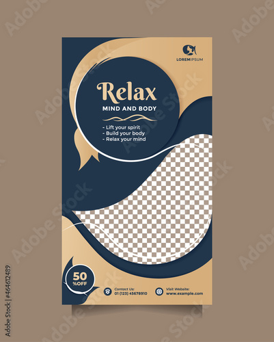 Creative and modern beauty care center promotion design social media story post and banner. Vector template concept of professional hair spa, yoga, meditation, cosmetic sale, skin treatment, etc
