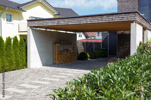 wooden and modern carport photo