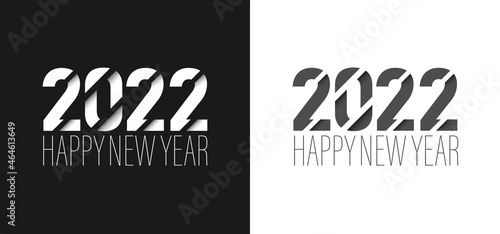 2022 3d numbers and Happy New Year greeting card. black and white modern design vector illustration