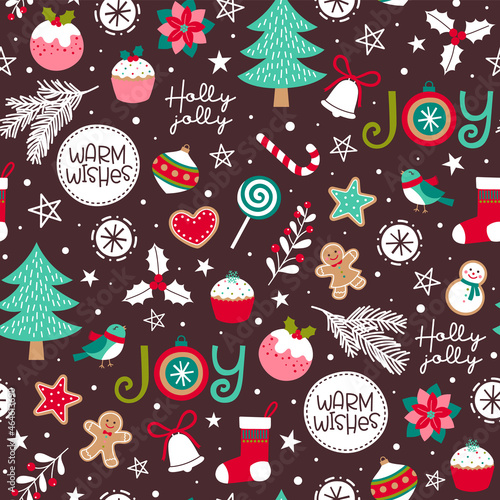 Cute christmas elements seamless pattern.