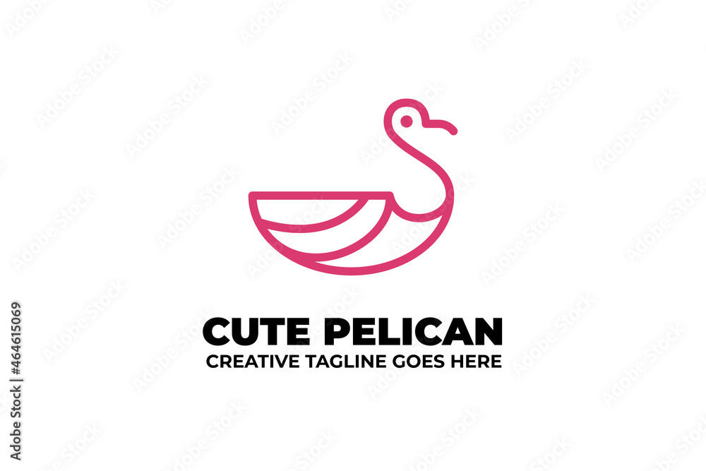 Fototapeta premium Cute Pink Pelican Bird Animal Logo