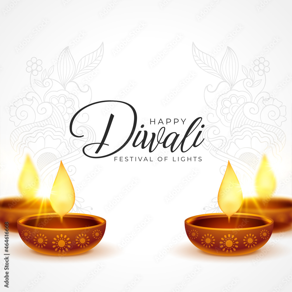 happy diwali white background with diya decoration Stock Vector | Adobe  Stock