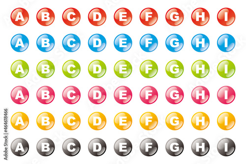 立体ボタン　ぷっくりしたアルファベットアイコンセット　丸型　ABC ベクター