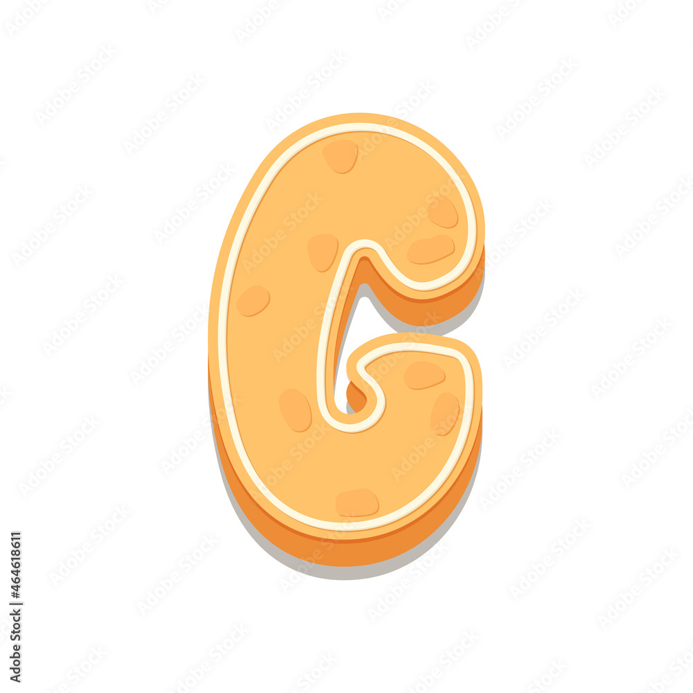 Gingerbread Cookies letter G. Cartoon letter with icing sugar covering. Vector illustration for your design. Gingerbread Cookies letter G. Cartoon letter with icing sugar covering. Vector illustration for your design.