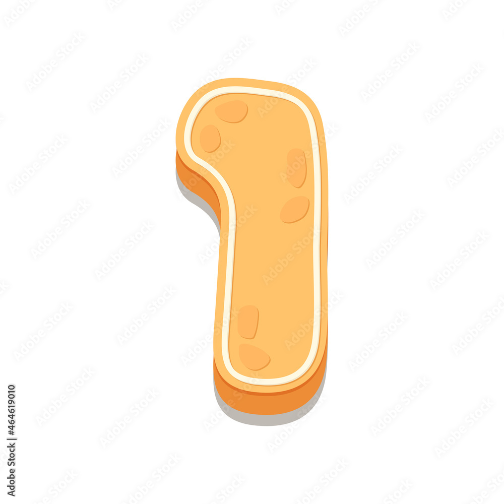 Gingerbread Cookies number one, 1. Cartoon number with icing sugar covering. Vector illustration for your design. Gingerbread Cookies number one, 1. Cartoon number with icing sugar covering. Vector illustration for your design.