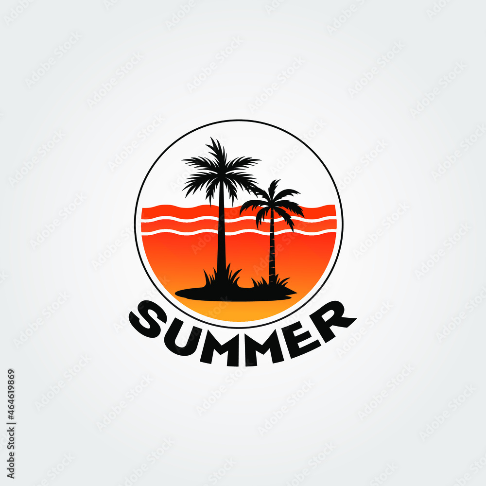 palm tree logo or sumer logo design. Hotel tourism holiday summer beach coconut palm tree vector logo design