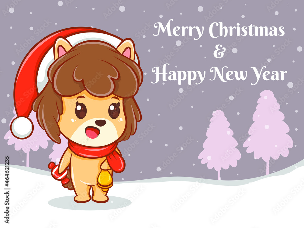 cute puppy cartoon character with merry Christmas and happy new year greeting banner. cute puppy cartoon character with merry Christmas and happy new year greeting banner.