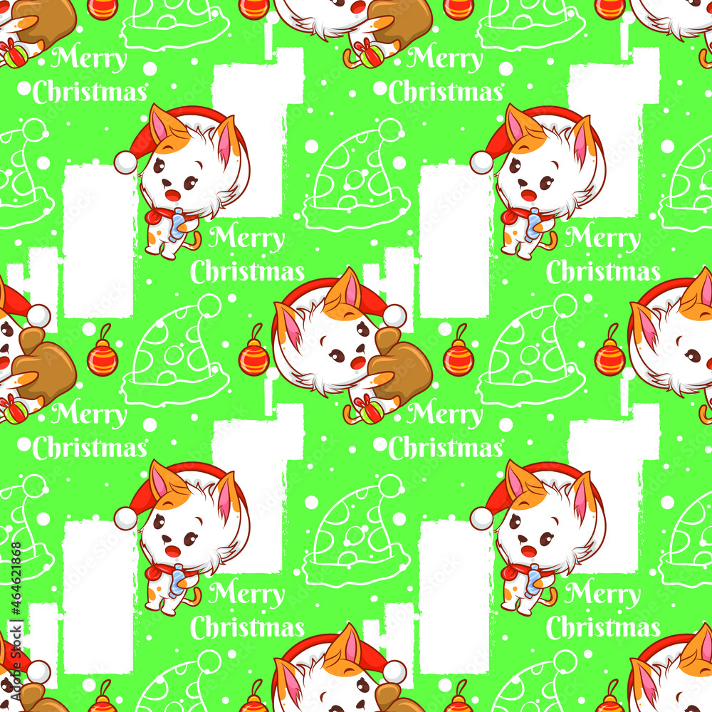 Fototapeta premium cute cat cartoon character Christmas seamless pattern