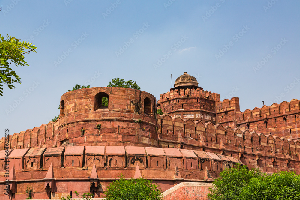 インド　アーグラの世界遺産に登録されている赤い城のアーグラ城塞