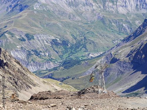 La Meije cable car and its pylon, between La Grave and the glacier photo