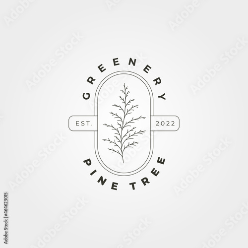 cedar pine tree leaves vector logo symbol illustration design, gardening line art minimal illustration design