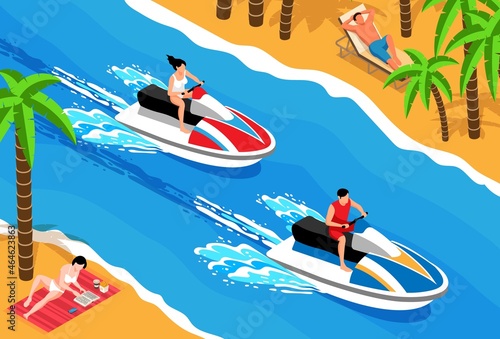 Watersport Isometric Horizontal Illustration