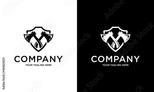 Carpenter esport logo design, axe icon shield shape. carpentry logo modern technology.