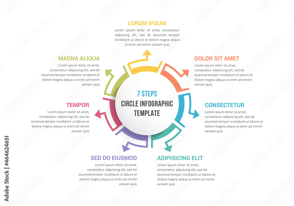 Circle diagram template with seven elements, infographic template for web, business, presentations Circle diagram template with seven elements, infographic template for web, business, presentations