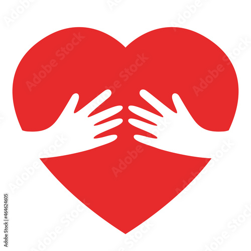hand embracing red heartwith love vector illustrator, embracing love symbol 