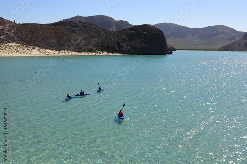 People canoeing on the ocean at Balandra, La paz Mexico