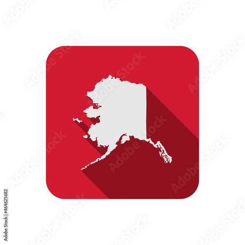 Alaska state on red square red map with long shadow